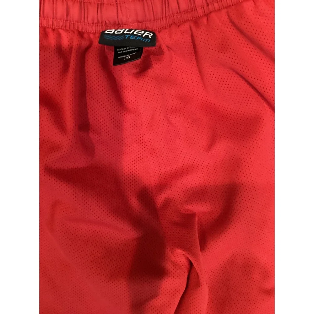 Bauer‎ Team Youth Large Red Hockey Warmup Pants Mesh Lined Zipper Cuffs Athletic